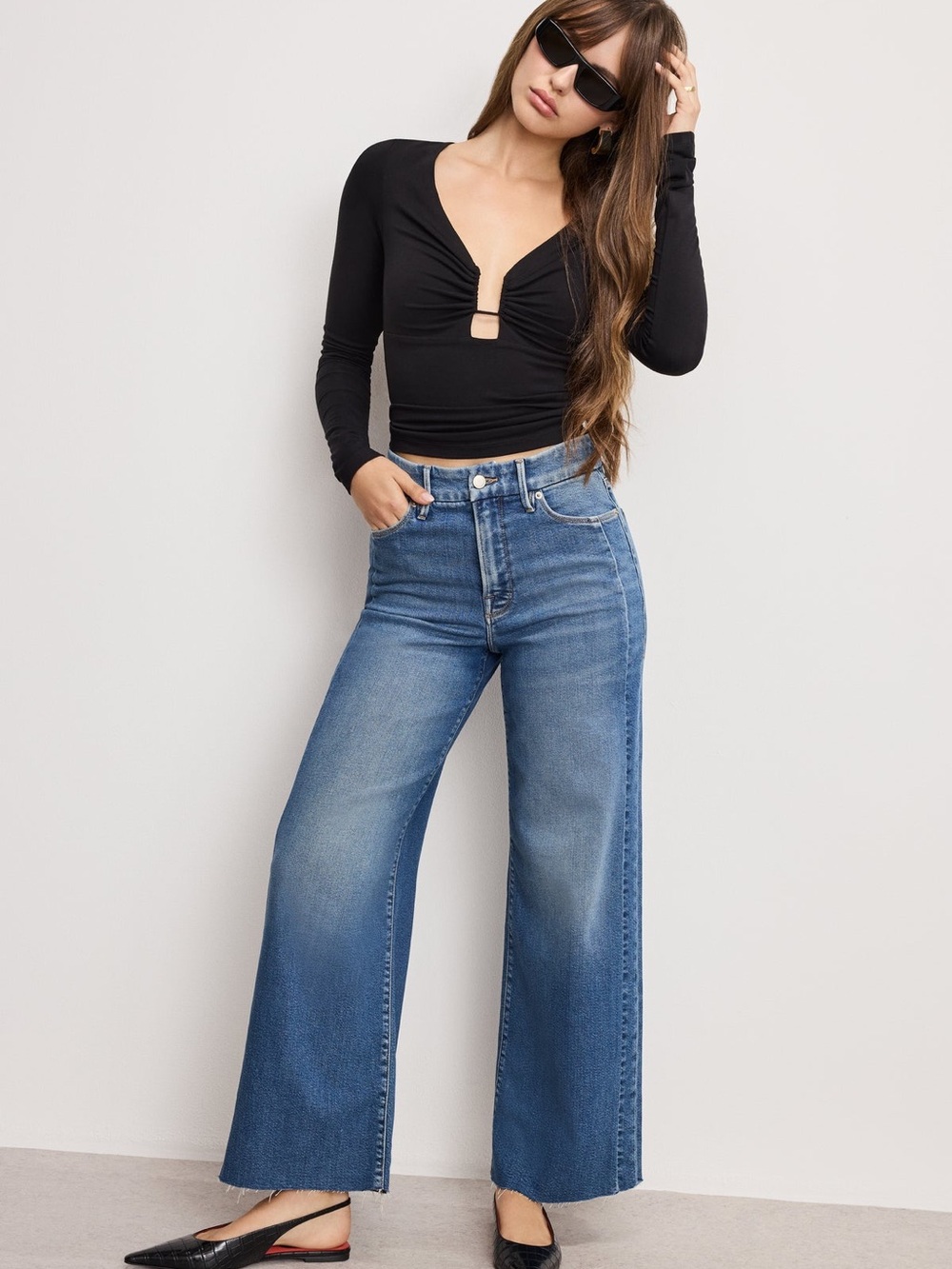 Good American - Good Skate Cropped Wide Jeans